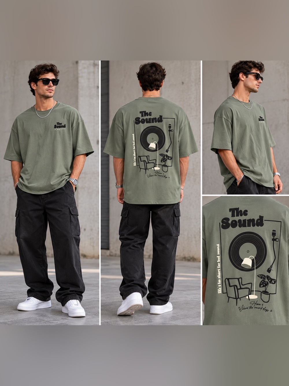 The Sound of Vinyl graphic T-Shirt in olive Green NWT